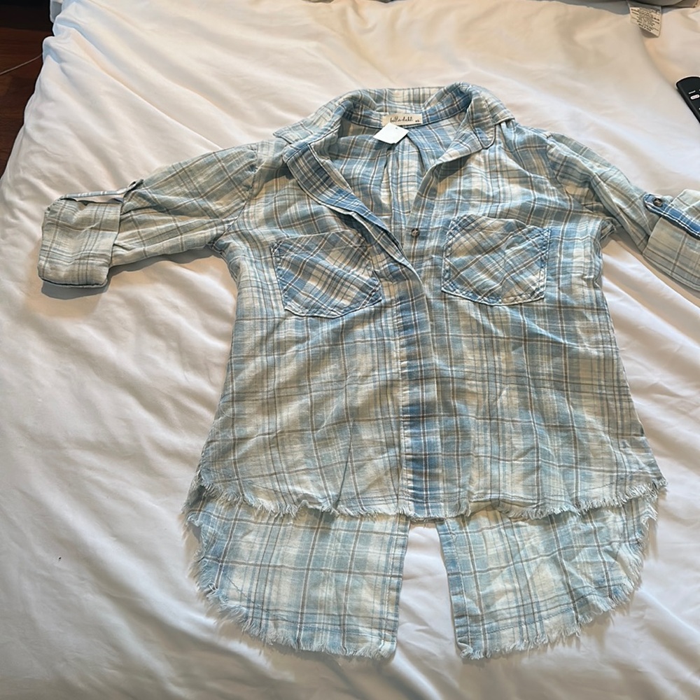New bella dahl plaid button down shirt xs